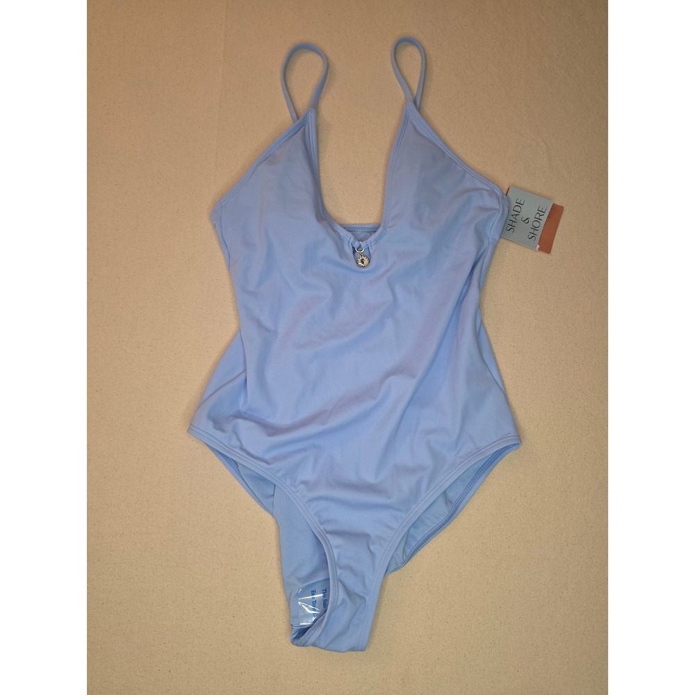 Shade & Shore Plunge One Piece Swimsuit Blue Medium NWT